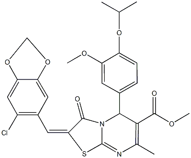 methyl 2-[(6-chloro-1,3-benzodioxol-5-yl)methylene]-5-(4-isopropoxy-3-methoxyphenyl)-7-methyl-3-oxo-2,3-dihydro-5H-[1,3]thiazolo[3,2-a]pyrimidine-6-carboxylate Struktur