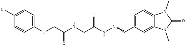 2-(4-chlorophenoxy)-N-(2-{2-[(1,3-dimethyl-2-oxo-2,3-dihydro-1H-benzimidazol-5-yl)methylene]hydrazino}-2-oxoethyl)acetamide Struktur