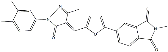 5-(5-{[1-(3,4-dimethylphenyl)-3-methyl-5-oxo-1,5-dihydro-4H-pyrazol-4-ylidene]methyl}-2-furyl)-2-methyl-1H-isoindole-1,3(2H)-dione Struktur