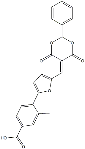 4-{5-[(4,6-dioxo-2-phenyl-1,3-dioxan-5-ylidene)methyl]-2-furanyl}-3-methylbenzoic acid Struktur