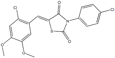 5-(2-chloro-4,5-dimethoxybenzylidene)-3-(4-chlorophenyl)-1,3-thiazolidine-2,4-dione Struktur