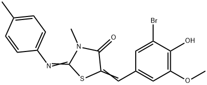 5-(3-bromo-4-hydroxy-5-methoxybenzylidene)-3-methyl-2-[(4-methylphenyl)imino]-1,3-thiazolidin-4-one Struktur