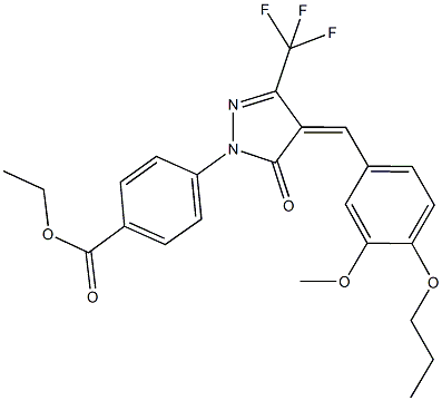 ethyl 4-[4-(3-methoxy-4-propoxybenzylidene)-5-oxo-3-(trifluoromethyl)-4,5-dihydro-1H-pyrazol-1-yl]benzoate Struktur