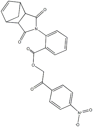 2-{4-nitrophenyl}-2-oxoethyl 2-(3,5-dioxo-4-azatricyclo[5.2.1.0~2,6~]dec-8-en-4-yl)benzoate Struktur