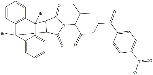 2-{4-nitrophenyl}-2-oxoethyl 2-(1,8-dibromo-16,18-dioxo-17-azapentacyclo[6.6.5.0~2,7~.0~9,14~.0~15,19~]nonadeca-2,4,6,9,11,13-hexaen-17-yl)-3-methylbutanoate Struktur