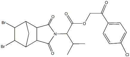 2-(4-chlorophenyl)-2-oxoethyl 2-(8,9-dibromo-3,5-dioxo-4-azatricyclo[5.2.1.0~2,6~]dec-4-yl)-3-methylbutanoate Struktur