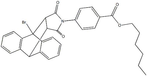 hexyl 4-(1-bromo-16,18-dioxo-17-azapentacyclo[6.6.5.0~2,7~.0~9,14~.0~15,19~]nonadeca-2,4,6,9,11,13-hexaen-17-yl)benzoate Struktur