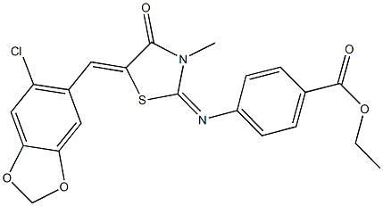 ethyl 4-({5-[(6-chloro-1,3-benzodioxol-5-yl)methylene]-3-methyl-4-oxo-1,3-thiazolidin-2-ylidene}amino)benzoate Struktur