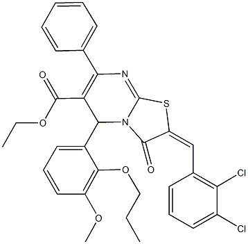 ethyl 2-(2,3-dichlorobenzylidene)-5-(3-methoxy-2-propoxyphenyl)-3-oxo-7-phenyl-2,3-dihydro-5H-[1,3]thiazolo[3,2-a]pyrimidine-6-carboxylate Struktur