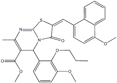 methyl 2-[(4-methoxy-1-naphthyl)methylene]-5-(3-methoxy-2-propoxyphenyl)-7-methyl-3-oxo-2,3-dihydro-5H-[1,3]thiazolo[3,2-a]pyrimidine-6-carboxylate Struktur