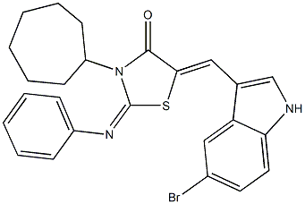 5-[(5-bromo-1H-indol-3-yl)methylene]-3-cycloheptyl-2-(phenylimino)-1,3-thiazolidin-4-one Struktur