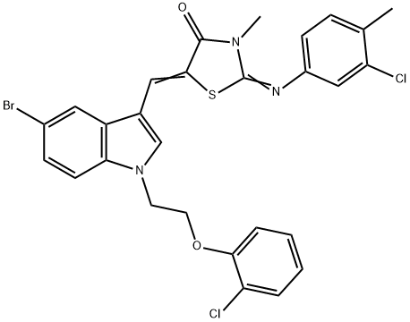 5-({5-bromo-1-[2-(2-chlorophenoxy)ethyl]-1H-indol-3-yl}methylene)-2-[(3-chloro-4-methylphenyl)imino]-3-methyl-1,3-thiazolidin-4-one Struktur