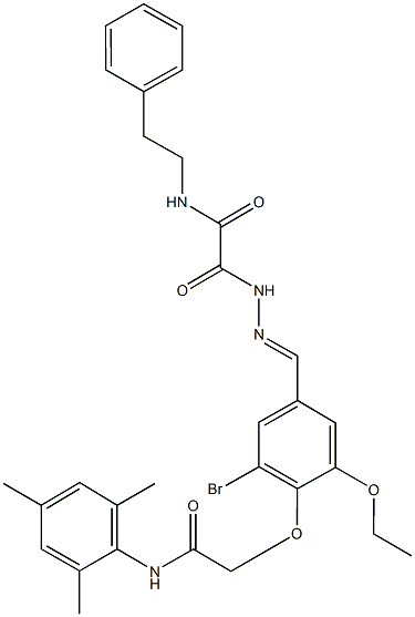 2-(2-{3-bromo-5-ethoxy-4-[2-(mesitylamino)-2-oxoethoxy]benzylidene}hydrazino)-2-oxo-N-(2-phenylethyl)acetamide Struktur