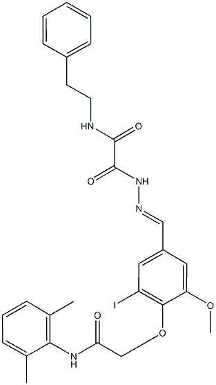 2-(2-{4-[2-(2,6-dimethylanilino)-2-oxoethoxy]-3-iodo-5-methoxybenzylidene}hydrazino)-2-oxo-N-(2-phenylethyl)acetamide Struktur