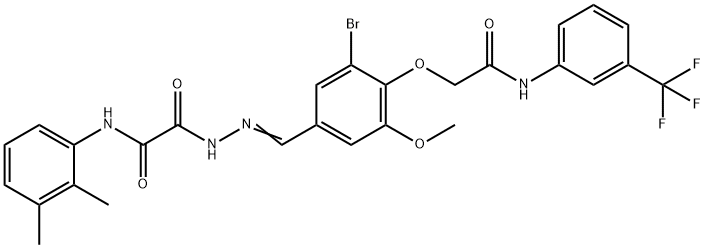 2-[2-(3-bromo-5-methoxy-4-{2-oxo-2-[3-(trifluoromethyl)anilino]ethoxy}benzylidene)hydrazino]-N-(2,3-dimethylphenyl)-2-oxoacetamide Struktur