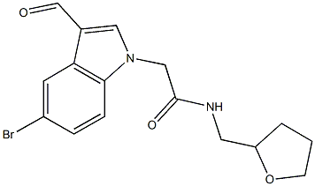 2-(5-bromo-3-formyl-1H-indol-1-yl)-N-(tetrahydro-2-furanylmethyl)acetamide Struktur