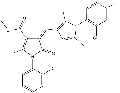 methyl 1-(2-chlorophenyl)-4-{[1-(2,4-dichlorophenyl)-2,5-dimethyl-1H-pyrrol-3-yl]methylene}-2-methyl-5-oxo-4,5-dihydro-1H-pyrrole-3-carboxylate Struktur