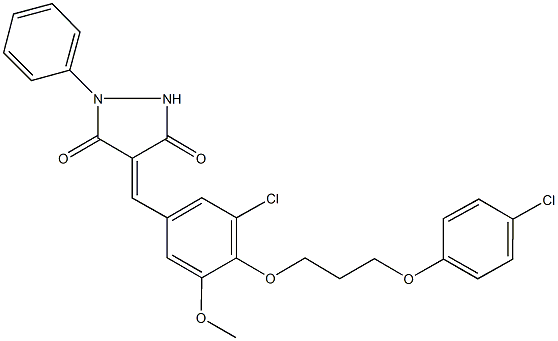 4-{3-chloro-4-[3-(4-chlorophenoxy)propoxy]-5-methoxybenzylidene}-1-phenyl-3,5-pyrazolidinedione Struktur