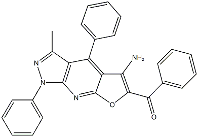 (5-amino-3-methyl-1,4-diphenyl-1H-furo[2,3-b]pyrazolo[4,3-e]pyridin-6-yl)(phenyl)methanone Struktur