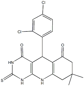 5-(2,4-dichlorophenyl)-8,8-dimethyl-2-thioxo-2,3,5,8,9,10-hexahydropyrimido[4,5-b]quinoline-4,6(1H,7H)-dione Struktur