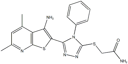 2-{[5-(3-amino-4,6-dimethylthieno[2,3-b]pyridin-2-yl)-4-phenyl-4H-1,2,4-triazol-3-yl]sulfanyl}acetamide Struktur