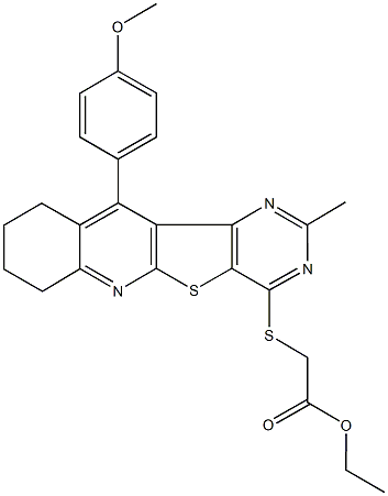 ethyl {[11-(4-methoxyphenyl)-2-methyl-7,8,9,10-tetrahydropyrimido[4',5':4,5]thieno[2,3-b]quinolin-4-yl]sulfanyl}acetate Struktur