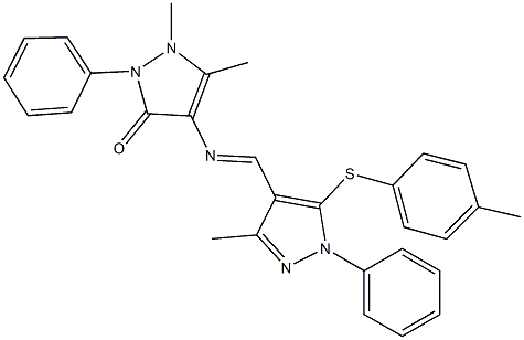 1,5-dimethyl-4-[({3-methyl-5-[(4-methylphenyl)sulfanyl]-1-phenyl-1H-pyrazol-4-yl}methylene)amino]-2-phenyl-1,2-dihydro-3H-pyrazol-3-one Struktur