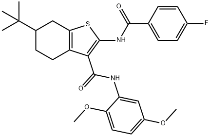 6-tert-butyl-N-(2,5-dimethoxyphenyl)-2-[(4-fluorobenzoyl)amino]-4,5,6,7-tetrahydro-1-benzothiophene-3-carboxamide Struktur