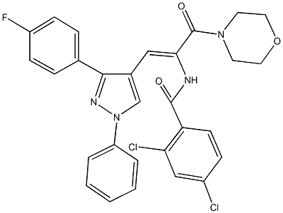 2,4-dichloro-N-[2-[3-(4-fluorophenyl)-1-phenyl-1H-pyrazol-4-yl]-1-(4-morpholinylcarbonyl)vinyl]benzamide Struktur