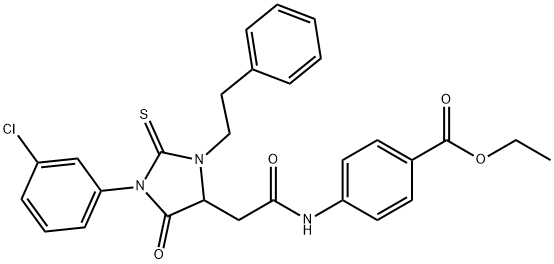 ethyl 4-({[1-(3-chlorophenyl)-5-oxo-3-(2-phenylethyl)-2-thioxo-4-imidazolidinyl]acetyl}amino)benzoate Struktur