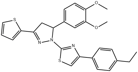 2-[5-(3,4-dimethoxyphenyl)-3-(2-thienyl)-4,5-dihydro-1H-pyrazol-1-yl]-4-(4-ethylphenyl)-1,3-thiazole Struktur