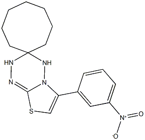 6-(3-nitrophenyl)-3,4-dihydrospiro(2H-[1,3]thiazolo[3,2-b][1,2,4,5]tetraazine-3,1'-cyclooctane) Struktur