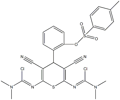 2-(2,6-bis{[chloro(dimethylamino)methylene]amino}-3,5-dicyano-4H-thiopyran-4-yl)phenyl 4-methylbenzenesulfonate Struktur