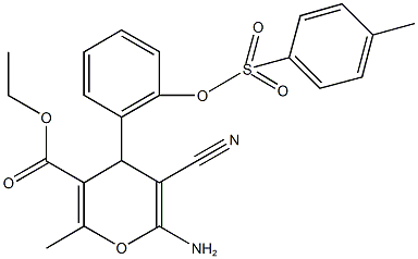 ethyl 6-amino-5-cyano-2-methyl-4-(2-{[(4-methylphenyl)sulfonyl]oxy}phenyl)-4H-pyran-3-carboxylate Struktur