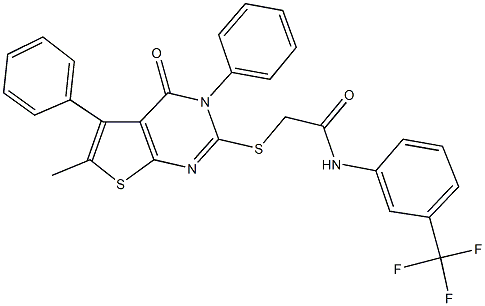 2-[(6-methyl-4-oxo-3,5-diphenyl-3,4-dihydrothieno[2,3-d]pyrimidin-2-yl)sulfanyl]-N-[3-(trifluoromethyl)phenyl]acetamide Struktur