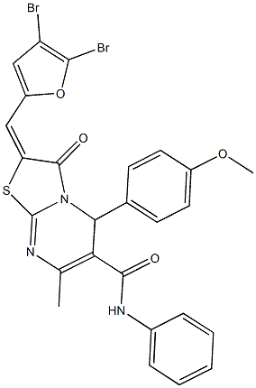 2-[(4,5-dibromo-2-furyl)methylene]-5-(4-methoxyphenyl)-7-methyl-3-oxo-N-phenyl-2,3-dihydro-5H-[1,3]thiazolo[3,2-a]pyrimidine-6-carboxamide Struktur