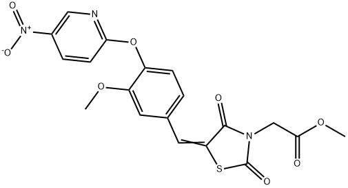 methyl {5-[4-({5-nitropyridin-2-yl}oxy)-3-methoxybenzylidene]-2,4-dioxo-1,3-thiazolidin-3-yl}acetate Struktur