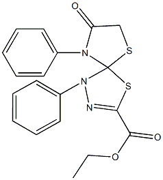 ethyl 8-oxo-1,9-diphenyl-4,6-dithia-1,2,9-triazaspiro[4.4]non-2-ene-3-carboxylate Struktur