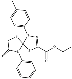 ethyl 1-(4-methylphenyl)-8-oxo-9-phenyl-4,6-dithia-1,2,9-triazaspiro[4.4]non-2-ene-3-carboxylate Struktur