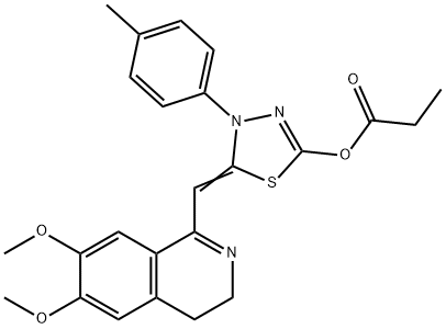 5-[(6,7-dimethoxy-3,4-dihydro-1-isoquinolinyl)methylene]-4-(4-methylphenyl)-4,5-dihydro-1,3,4-thiadiazol-2-yl propionate Struktur