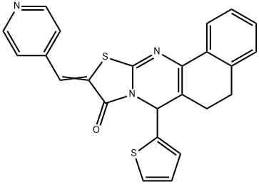 10-(4-pyridinylmethylene)-7-(2-thienyl)-5,7-dihydro-6H-benzo[h][1,3]thiazolo[2,3-b]quinazolin-9(10H)-one Struktur