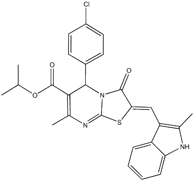 isopropyl 5-(4-chlorophenyl)-7-methyl-2-[(2-methyl-1H-indol-3-yl)methylene]-3-oxo-2,3-dihydro-5H-[1,3]thiazolo[3,2-a]pyrimidine-6-carboxylate Struktur