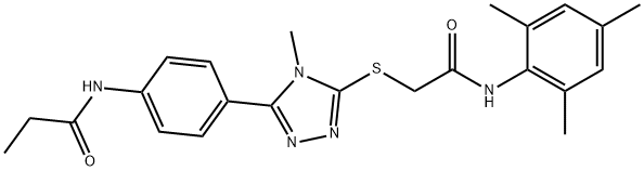 N-[4-(5-{[2-(mesitylamino)-2-oxoethyl]sulfanyl}-4-methyl-4H-1,2,4-triazol-3-yl)phenyl]propanamide Struktur