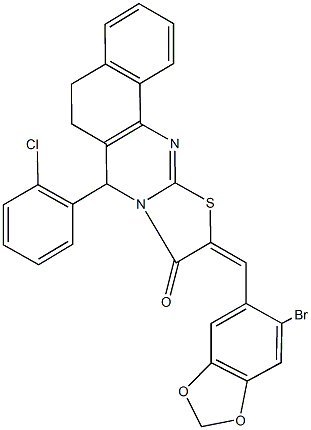 10-[(6-bromo-1,3-benzodioxol-5-yl)methylene]-7-(2-chlorophenyl)-5,7-dihydro-6H-benzo[h][1,3]thiazolo[2,3-b]quinazolin-9(10H)-one Struktur