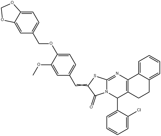 10-[4-(1,3-benzodioxol-5-ylmethoxy)-3-methoxybenzylidene]-7-(2-chlorophenyl)-5,7-dihydro-6H-benzo[h][1,3]thiazolo[2,3-b]quinazolin-9(10H)-one Struktur