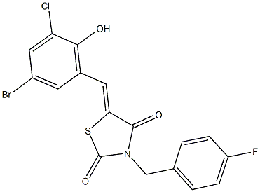 5-(5-bromo-3-chloro-2-hydroxybenzylidene)-3-(4-fluorobenzyl)-1,3-thiazolidine-2,4-dione Struktur