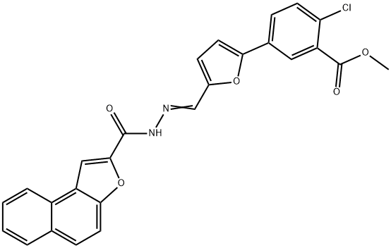 methyl 2-chloro-5-{5-[2-(naphtho[2,1-b]furan-2-ylcarbonyl)carbohydrazonoyl]-2-furyl}benzoate Struktur