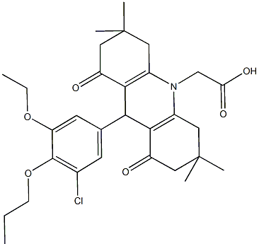 (9-(3-chloro-5-ethoxy-4-propoxyphenyl)-3,3,6,6-tetramethyl-1,8-dioxo-2,3,4,5,6,7,8,9-octahydro-10(1H)-acridinyl)acetic acid Struktur