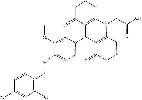 (9-{4-[(2,4-dichlorobenzyl)oxy]-3-methoxyphenyl}-1,8-dioxo-2,3,4,5,6,7,8,9-octahydro-10(1H)-acridinyl)acetic acid Struktur