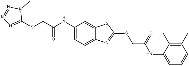 N-(2-{[2-(2,3-dimethylanilino)-2-oxoethyl]sulfanyl}-1,3-benzothiazol-6-yl)-2-[(1-methyl-1H-tetraazol-5-yl)sulfanyl]acetamide Struktur